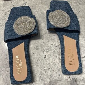 Slides Denim with Rhinestones.